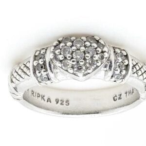 Judith Ripka Silver Heart Ring with Clear Stones
